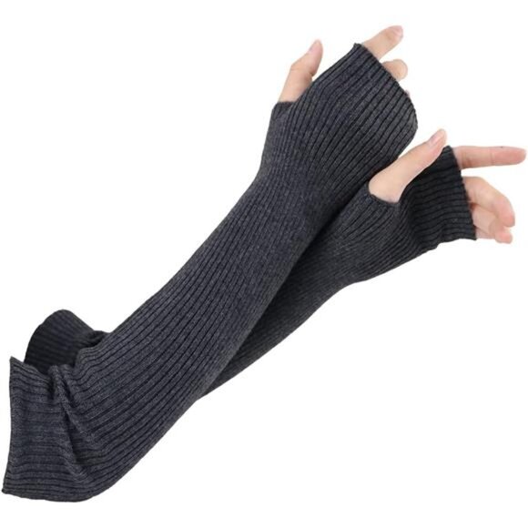 Arm Warmers Women, Knit Cashmere Wool Blend Long Fingerless Gloves/grey - Picture 1 of 6
